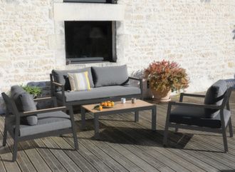 Salon détente pour terrasse fauteuils canapé et table basse incluse - Proloisirs